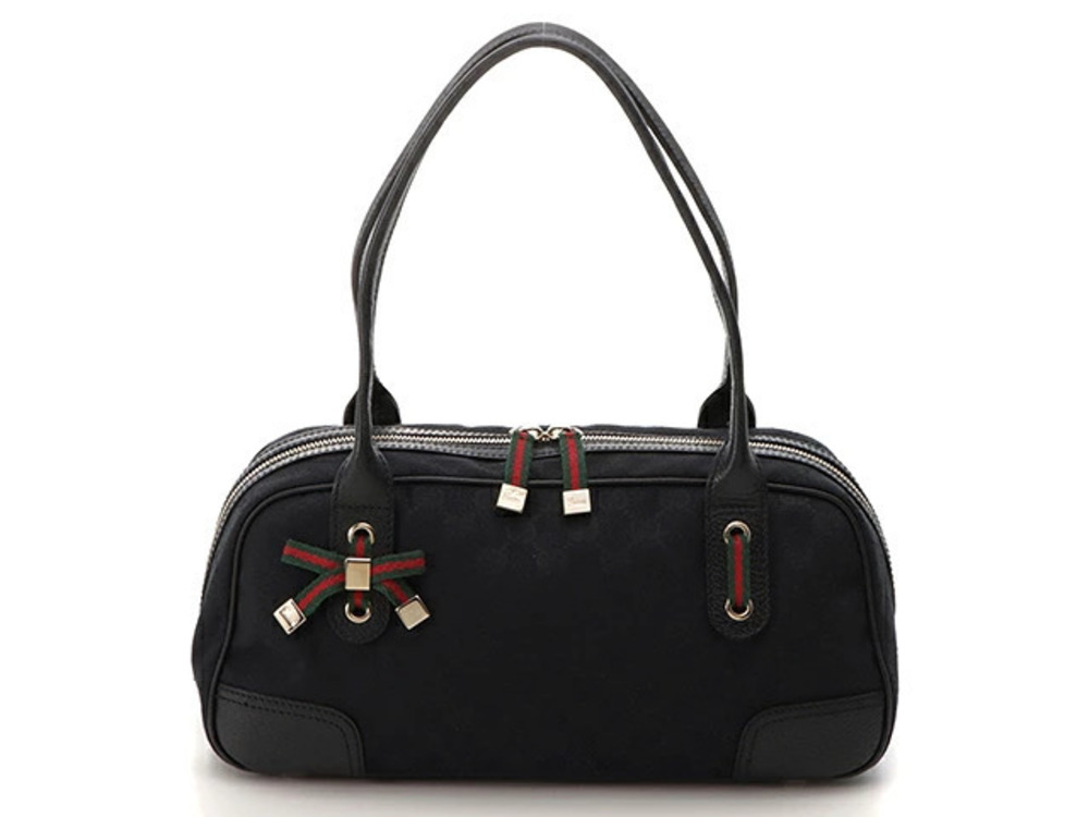 Gucci Princy GG Boston Bag Black Canvas Leather